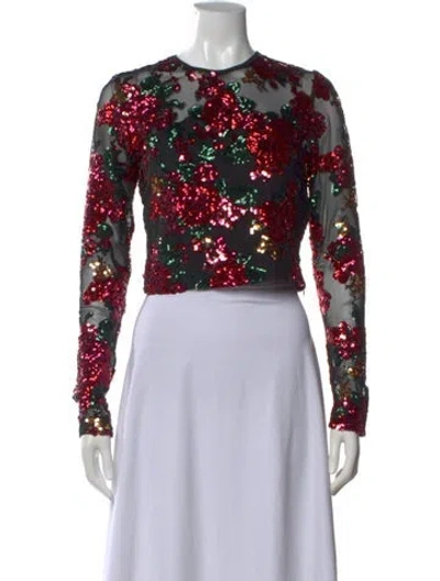 Pre-owned Amanda Uprichard Floral Print Crew Neck Top In Red