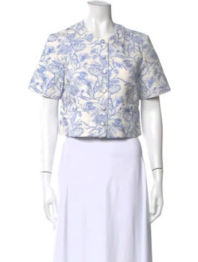 Pre-owned Amanda Uprichard Floral Print Crew Neck Top In White