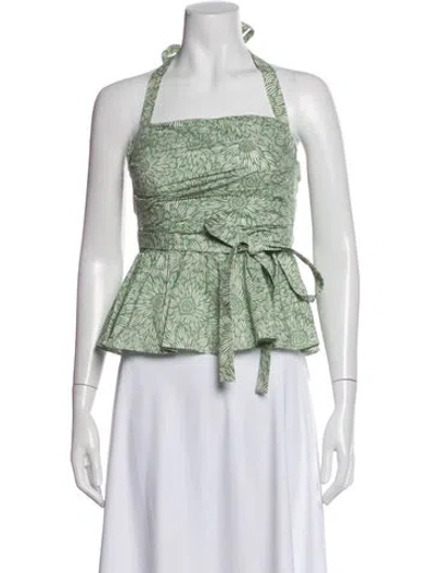 Pre-owned Amanda Uprichard Floral Print Halterneck Top In Green