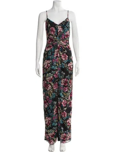 Pre-owned Amanda Uprichard Floral Print Long Dress In Black