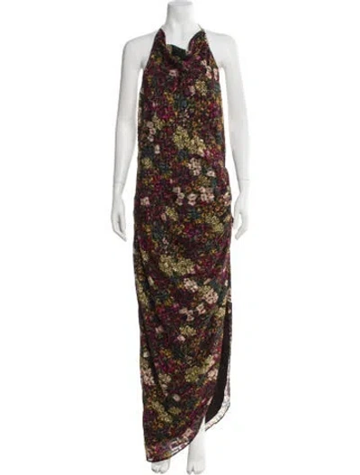 Pre-owned Amanda Uprichard Floral Print Long Dress In Black