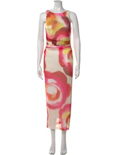 Pre-owned Amanda Uprichard Floral Print Long Dress In Pink