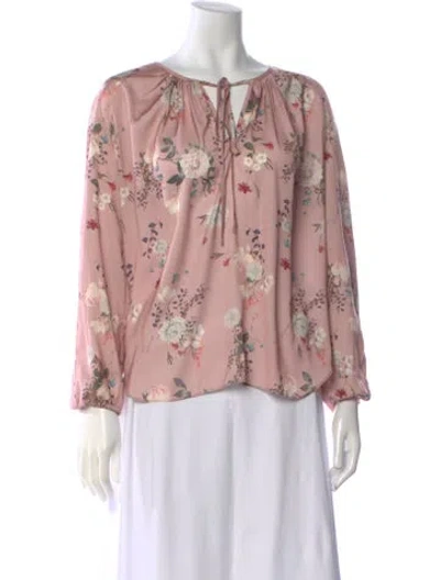 Pre-owned Amanda Uprichard Floral Print Tie Neck Blouse In Pink