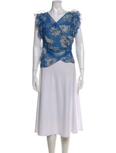 Pre-owned Amanda Uprichard Floral Print V-neck Blouse In Blue
