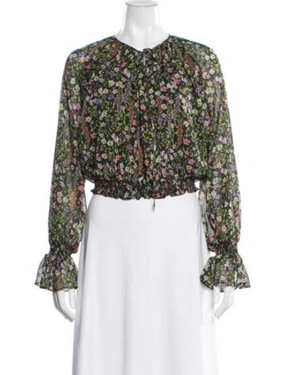 Pre-owned Amanda Uprichard Floral Print V-neck Blouse In White