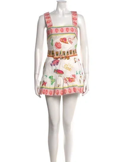 Pre-owned Amanda Uprichard Graphic Print Square Neckline Romper In White