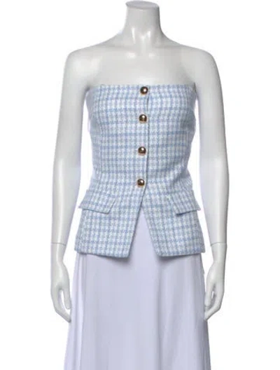 Pre-owned Amanda Uprichard Houndstooth Print Strapless Top In Blue