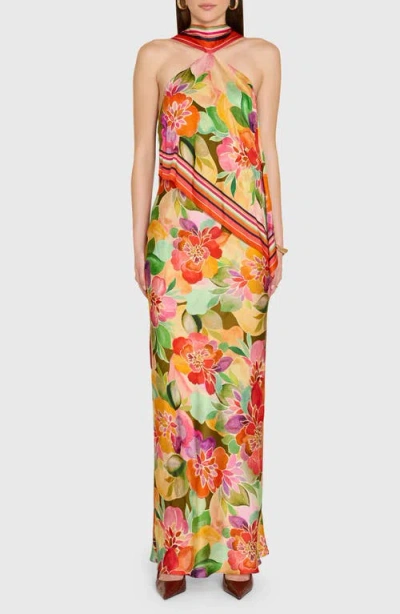 Amanda Uprichard Irena Floral Print Scarf Gown In Multi