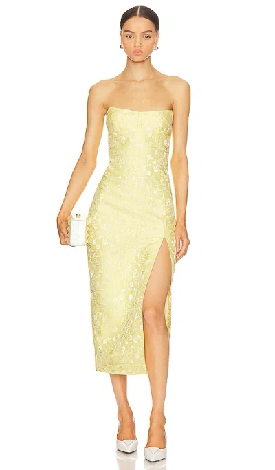 Amanda Uprichard Ivy Floral Strapless Midi Dress In Yellow