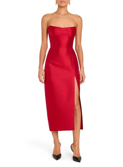 Amanda Uprichard Ivy Strapless Midi Dress In Scarlett In Red