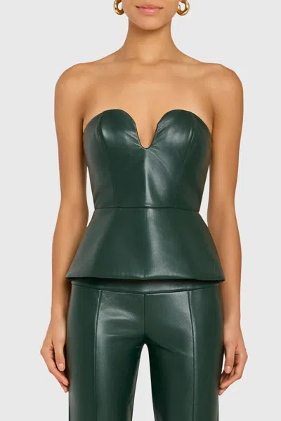 AMANDA UPRICHARD JUNO LEATHER TOP IN MOSS