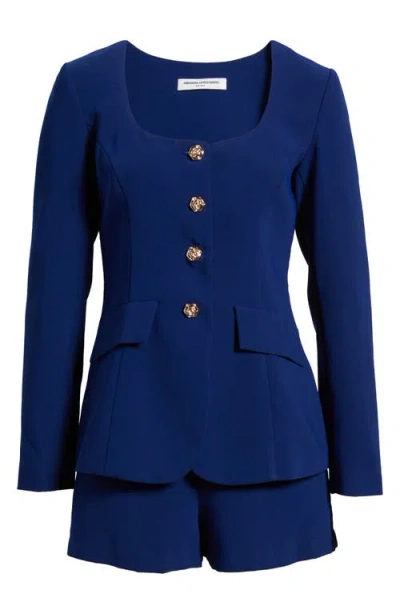 Amanda Uprichard Kya Long Sleeve Romper In Navy