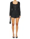 Amanda Uprichard Kya Long Sleeve Tweed Romper In Black In Black