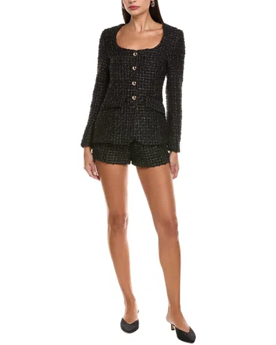 Amanda Uprichard Kya Long Sleeve Tweed Romper In Black