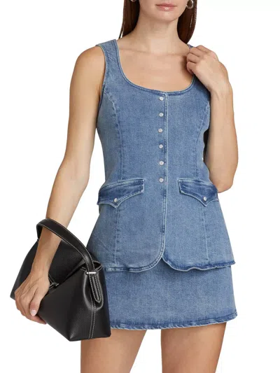 Amanda Uprichard Kya Skort Romper In Denim In Classic Wash