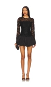 Amanda Uprichard Lacey Long Sleeve Lace Skort Romper In Black In 블랙