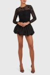 Amanda Uprichard Lacey Long Sleeve Lace Skort Romper In Black In Black