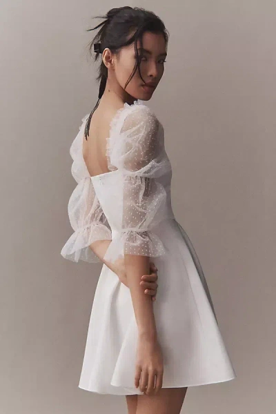 Amanda Uprichard Lalita Organza Puff-sleeve Mini Dress In White