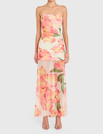 Amanda Uprichard Leo Floral Ruched Strapless Maxi Dress In Multi