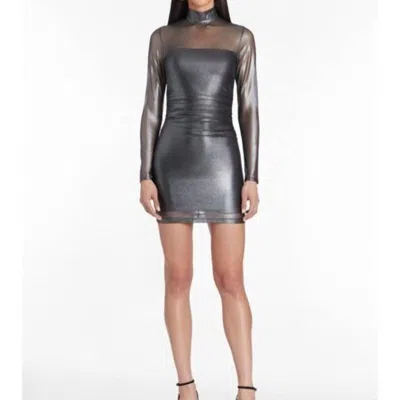 Amanda Uprichard Long Sleeve Dominque Mini Dress In Metalic Mesh In Gray
