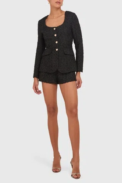 Amanda Uprichard Kya Long Sleeve Tweed Romper In Black