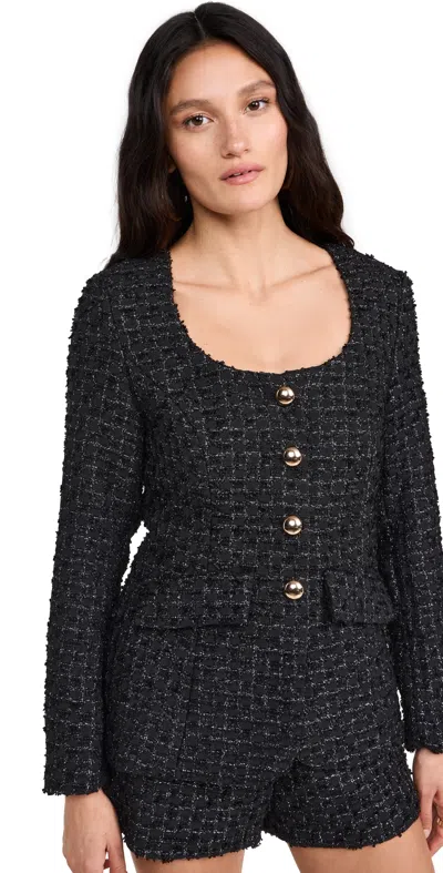 Amanda Uprichard Kya Long Sleeve Tweed Romper In Black