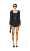 Amanda Uprichard Kya Long Sleeve Tweed Romper In Black In Black
