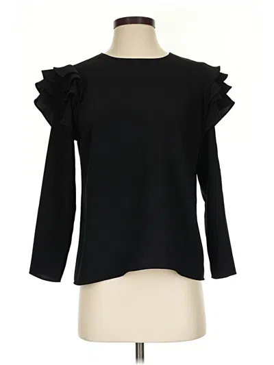 Pre-owned Amanda Uprichard Long Sleeve Top Black Ruffles Neckline Tops