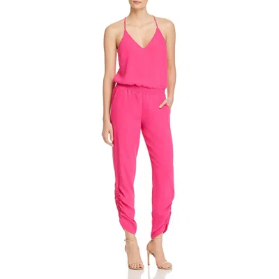 Amanda Uprichard Lowell Womens Ruched V Neck Jumpsuit In Pink