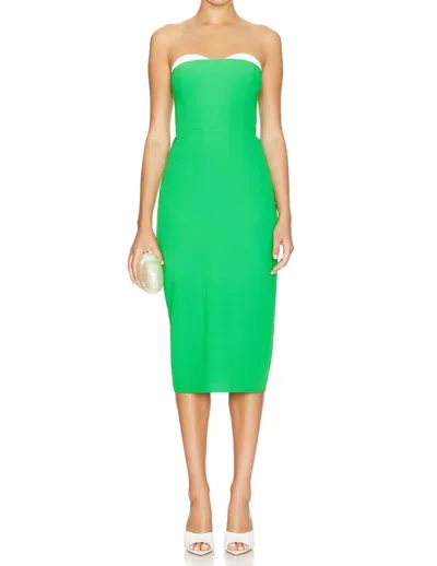 AMANDA UPRICHARD MELINE SILK MIDI DRESS IN GRASS & IVORY