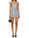 Amanda Uprichard Mercy Belted Skort Romper In Business Plaid In Gray