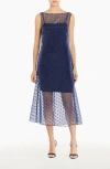 Amanda Uprichard Minata Dot Print Layered Cocktail Midi Dress In Blue