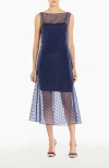 Amanda Uprichard Minata Dot Print Layered Cocktail Midi Dress In Navy