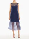 Amanda Uprichard Minata Dot Print Layered Cocktail Midi Dress In Blue