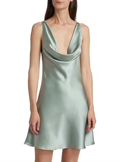 Amanda Uprichard Mirai Short Silk Dress In Sea Salt In Blue