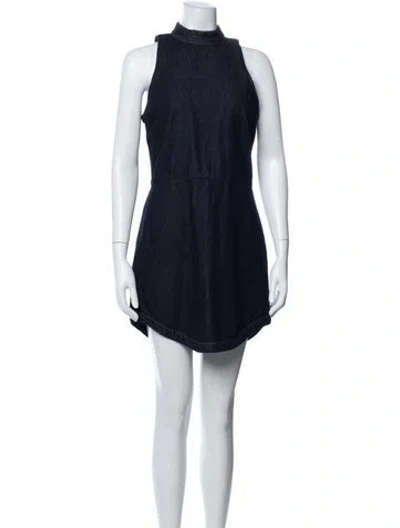 Pre-owned Amanda Uprichard Mock Neck Mini Dress In Blue