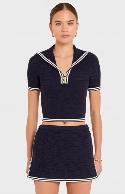 Amanda Uprichard Monique Sailor-inspired Neckline Top In Navy In Blue