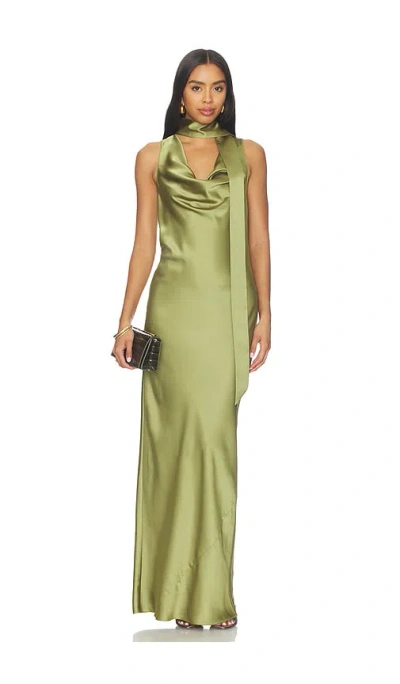 Amanda Uprichard Paula Scarf Detail Maxi Dress In Green
