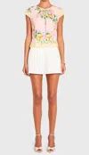Amanda Uprichard Pinto Front Loop Button Closure Top In Limoncello In Multi