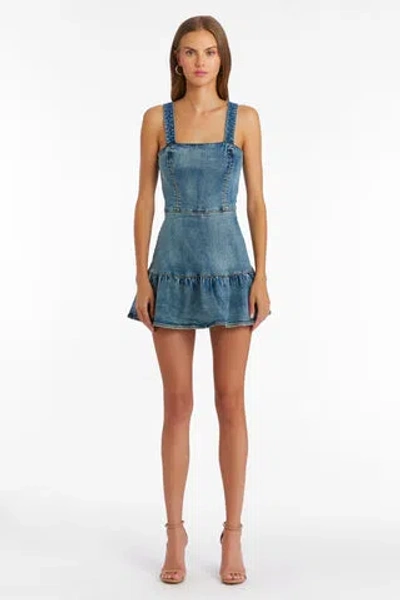 Amanda Uprichard Piper Skort Romper In Mid-wash