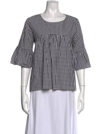 Pre-owned Amanda Uprichard Plaid Print Crew Neck Blouse In White