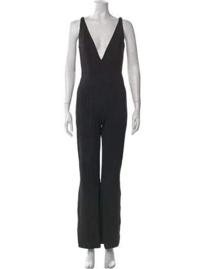 Pre-owned Amanda Uprichard Plunge Neckline Jumpsuit In Black
