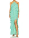 Amanda Uprichard Posie Ruffle Maxi Dress In Caribbean In Green