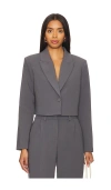 Amanda Uprichard Reggie Cropped Blazer In Slate In 暗蓝灰色