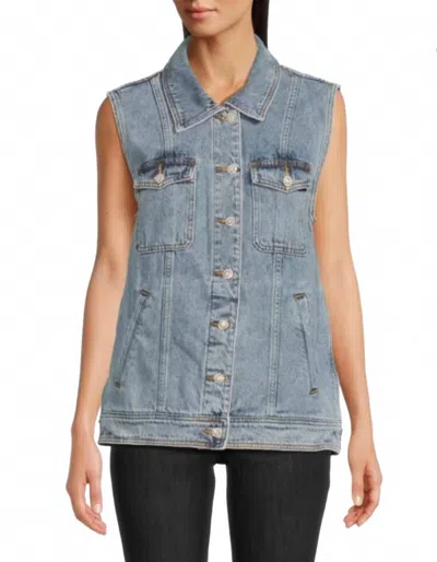 Amanda Uprichard Rhinestone Embellished Button Greyson Denim Vest In Blue