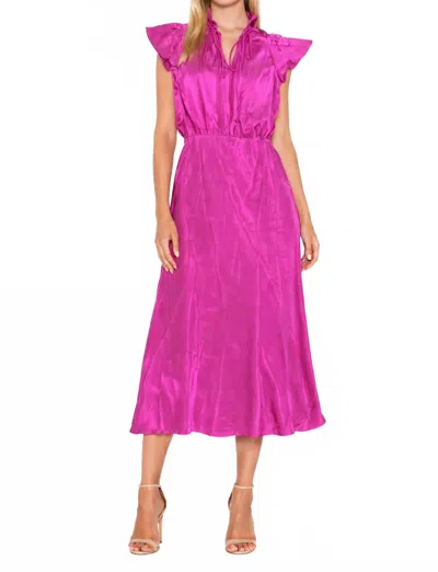 Amanda Uprichard Ruffle Neck Silk Midi Dress In Fuchsia In Pink