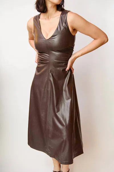 Amanda Uprichard Sabal Faux Leather Midi Dress In Chocolate In Black