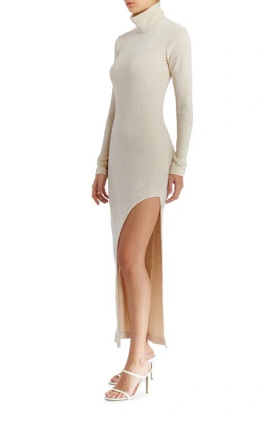 Amanda Uprichard Secora Crinkled Long Sleeve Turtleneck Maxi Dress In Cream