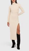 Amanda Uprichard Secora Mock Neck Velvet Midi Dress In Cream In Neutral