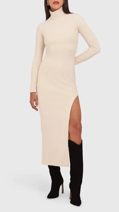 Amanda Uprichard Secora Mock Neck Velvet Midi Dress In Cream In Neutral